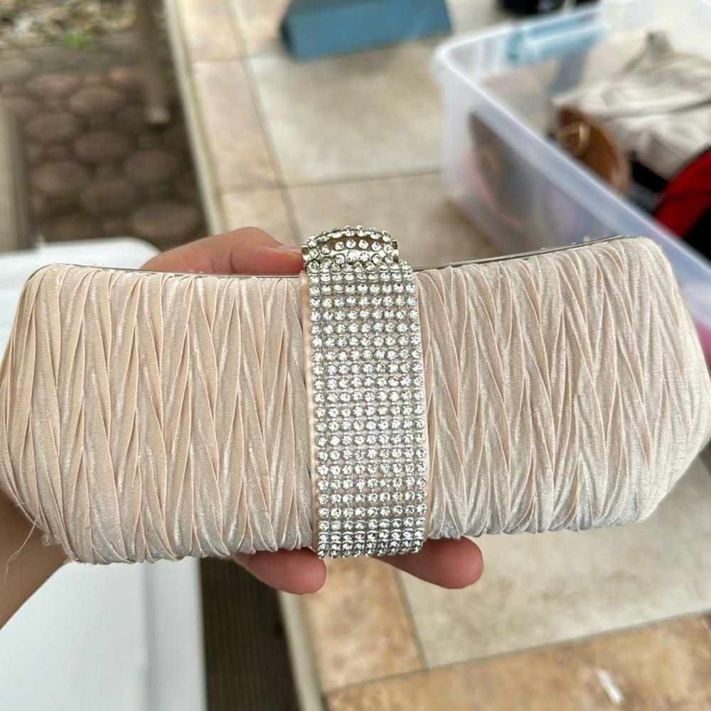 Champagne rhinestone clutch